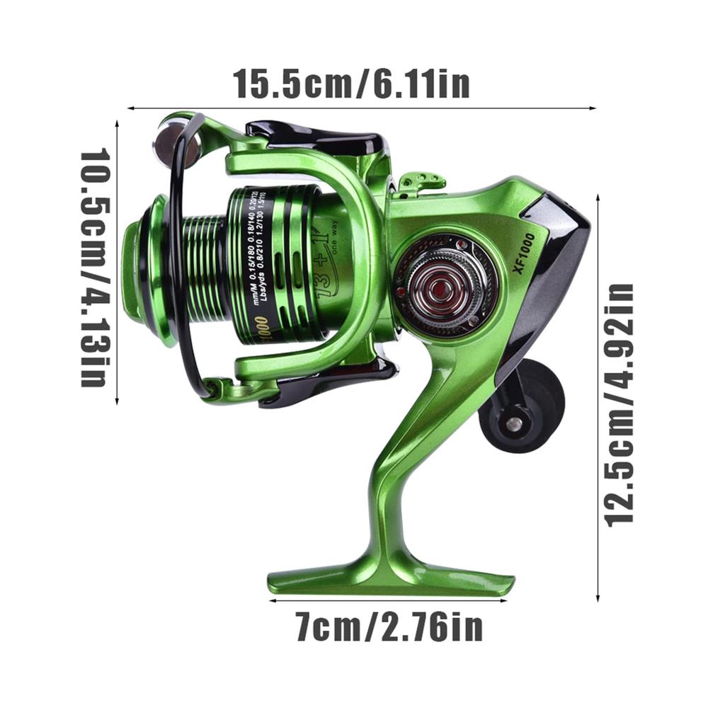 Lightweight metal spinning reel for saltwater fishing highly durable casting suitable for saltwater fishing (Green XF7000), ambidextrous, reel,