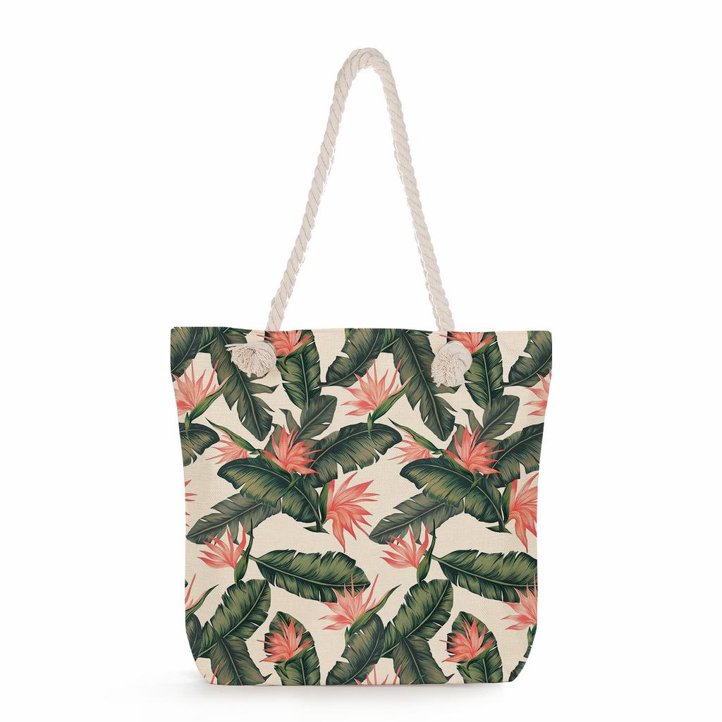 Plant Print Thick Rope Single-shoulder Beach Bag 7237 CLE