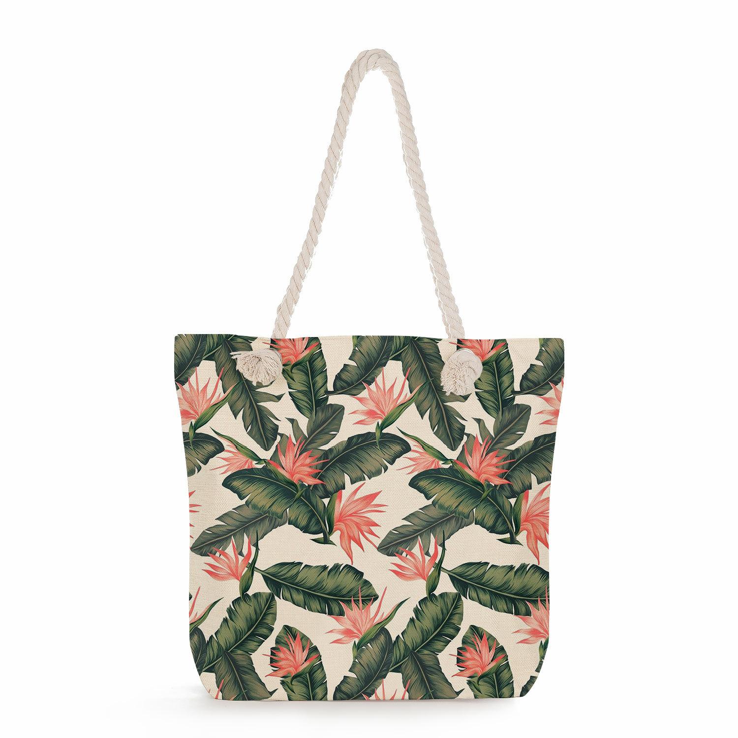 

Plant print thick rope single-shoulder beach bag 7237