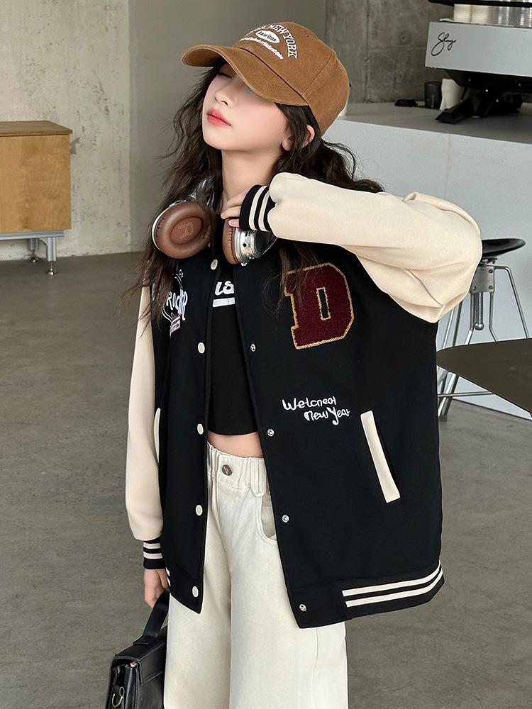 Girls' Stylish Baseball Jacket - 2025 New Spring/Autumn Fashion Outerwear for Big Kids