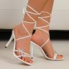 Lace-up Shoes High Heels Women's Shoes Strapless Shoes with Rhinestones and Thin Heels Flip-flops