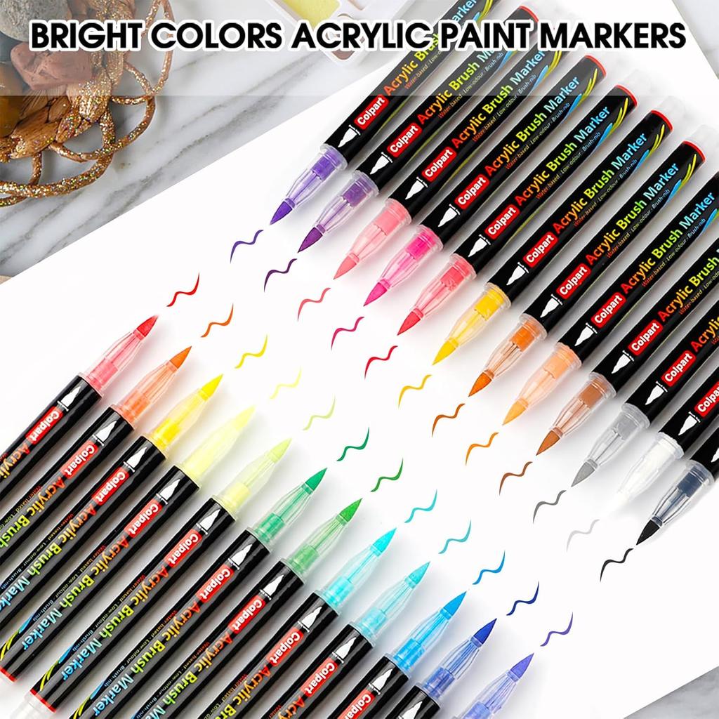 Brush Tip Acrylic Paint Pens-24 Colors Acrylic Paint Markers Calligraphy Art Markers for Lettering,Card Making,Rock painting,Stone, Ceramic, Glass,