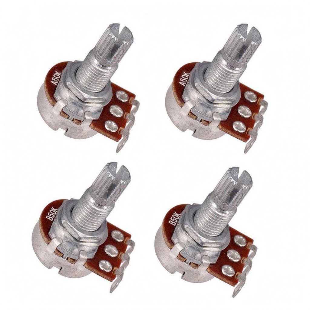 4 Stück A50K/B50K Lange geteilte Welle Audio-Kegel Niedrigreibungs-Potentiometer 3 Lautstärkereglerkappen