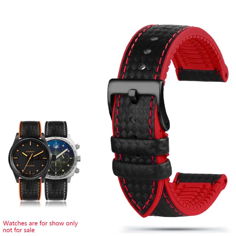 JEDEN 20mm 22mm dla zegarka Fossil Pasek z włókna węglowego i gumy dla Mido T-issot Zapięcie ze stali nierdzewnej Wodoodporny Łańcuszek do zegarka sportowego MN