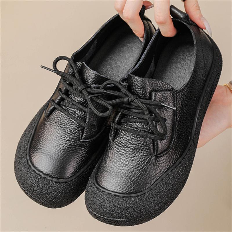 Retro Oxford Sneaker Woman Cow Leather Shoes For Women 2026 Lace Up Genuine Leather Women's Single Shoes Soft Flat Moccasins