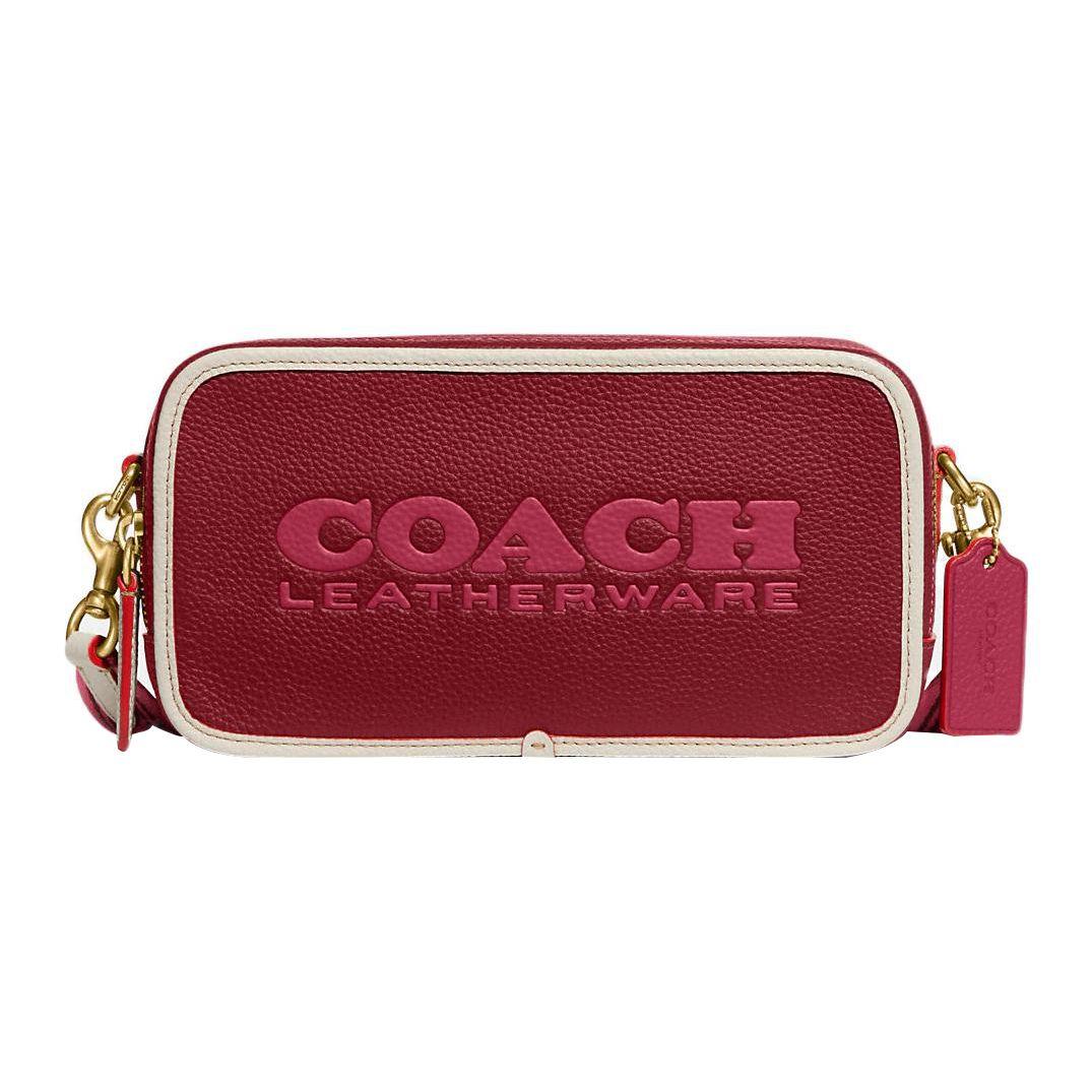 Coach Kia 23 Zipper Closure Detachable Shoulder Strap Pebble Leather Camera Bag Women Shoulder Bag Cherry-Red CE735-B4ACS Basic Set (Bag+Dust Bag)