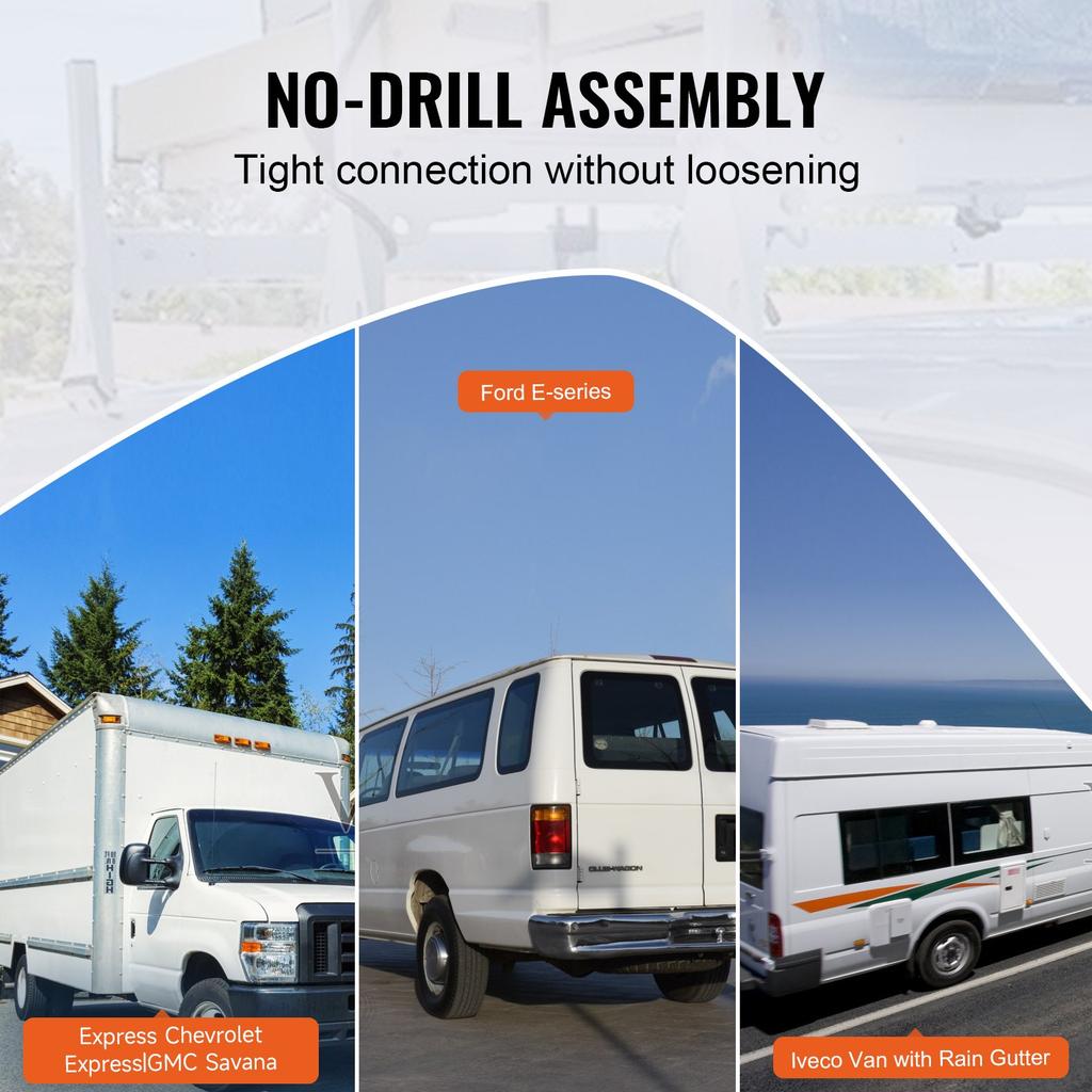 VEVOR Van Roof Ladder Rack, 3 Bar Alloy Steel Ladder Racks with Ladder Stoppers, 340 kg Capacity