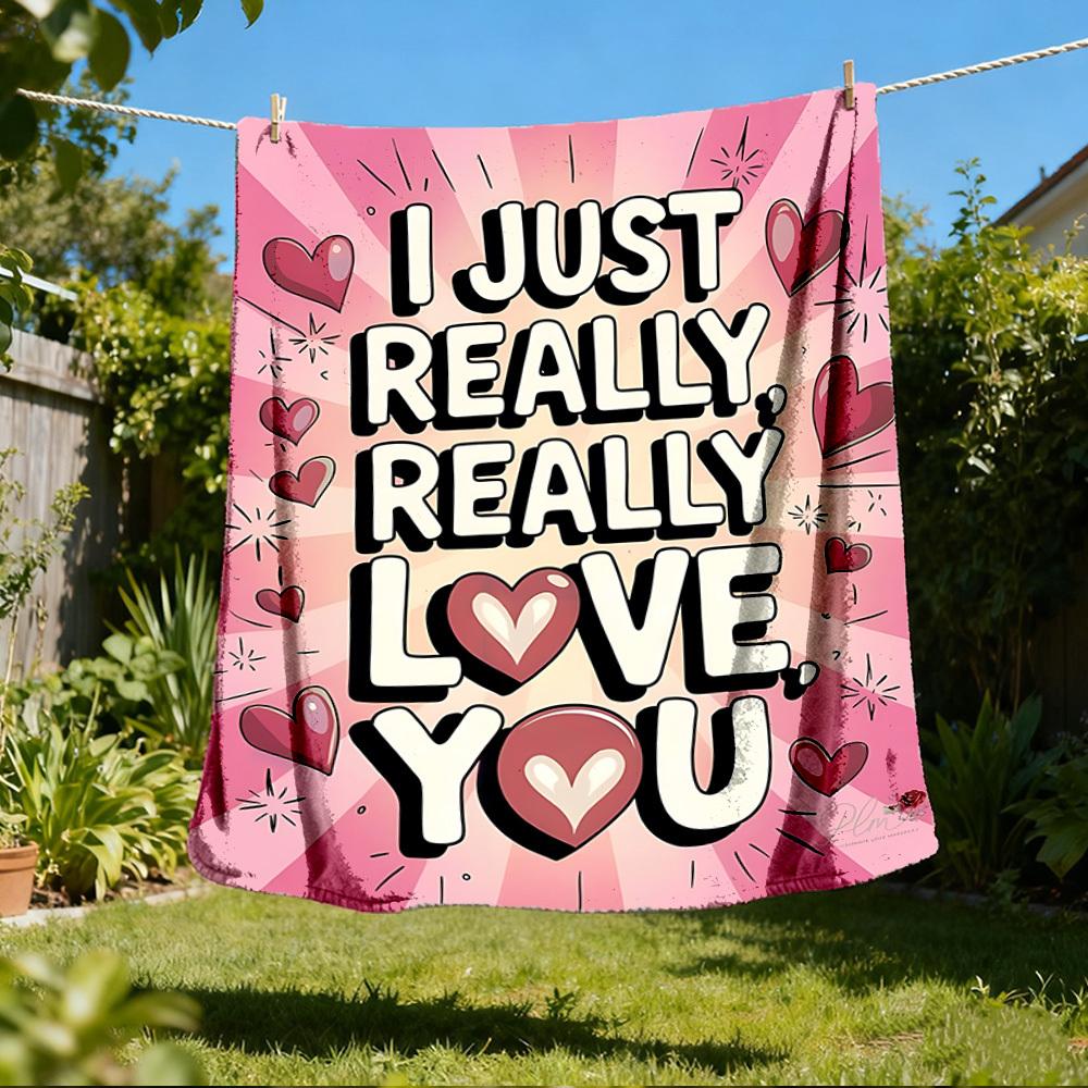 1pc Love You Heart Outdoor Blanket - Lightweight Flannel Throw For Travel, Camping, Gifts For Family Or Friends yy251114192