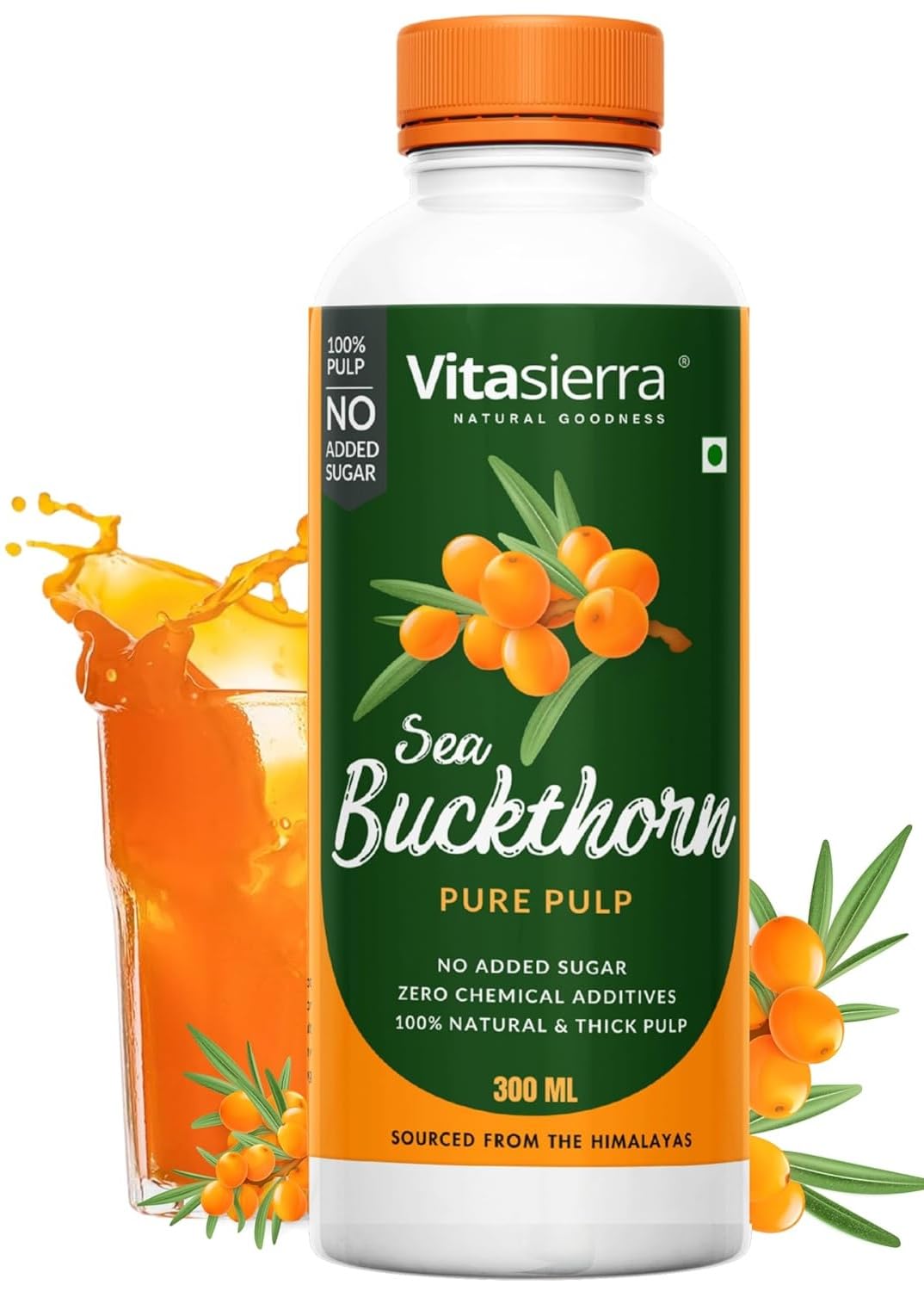 Vitasierra Sea Buckthorn Pulp Concentrate (300 ml) - Thick & Pure 100% Sea Buckthorn Berry Pulp - Makes Upto 50 Glasses of Sea Buckthorn Ju
