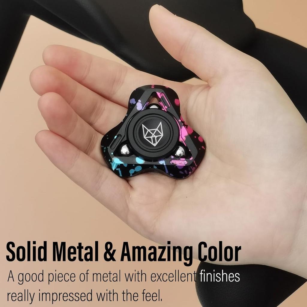 Fox Tri 1.8'' Fidget Spinner with Steel Beads, Luminous Metal Spinners Toy, Premium Bearing 2~4Min, Autism Sensory ADHD Anxiety Focus Meditation