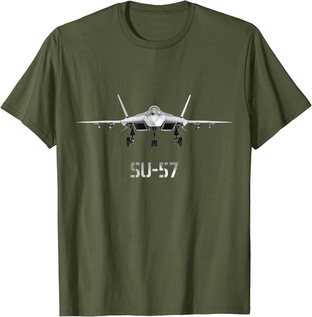 SU57 Russian Fighter Jet Men TShirt Short Sleeve Casual 100 Cotton ONeck T Shirts