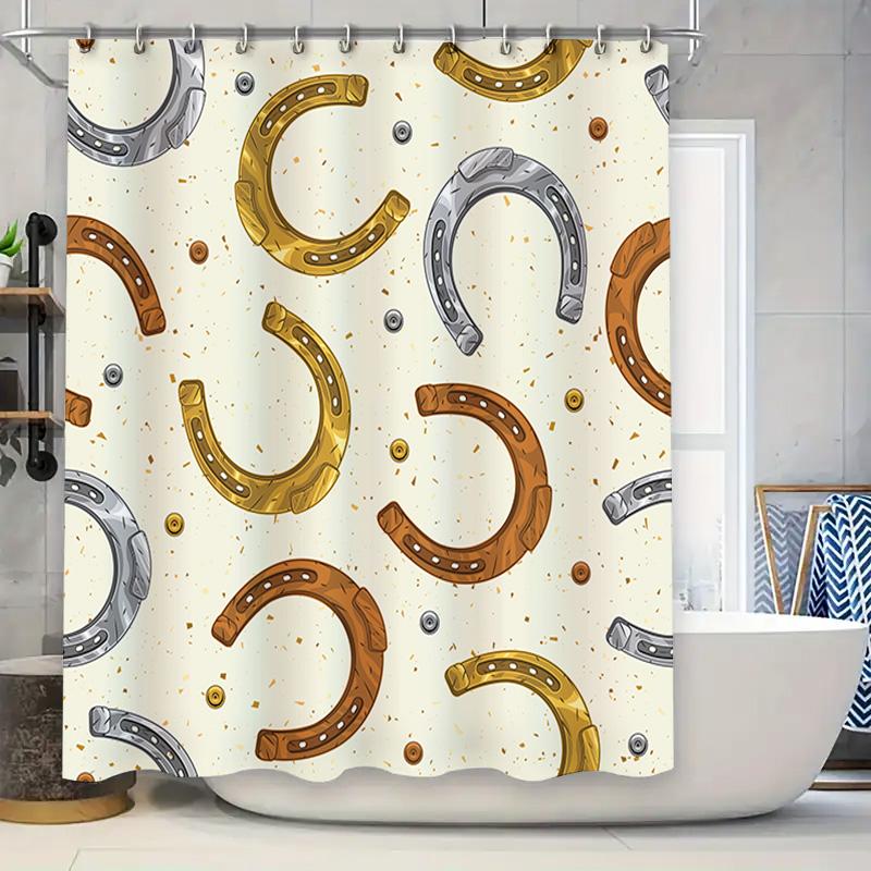 

Stylish Gold, Silver Brown Horseshoe Shower Curtain For Home Bathroom Decor Waterproof Fabric With Hook Ring Set White Color (18 W60H190(CM)-1 Pcs