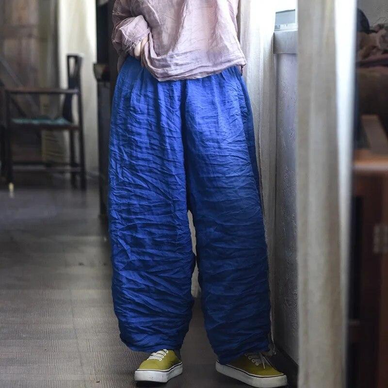 Johnature Women Solid Color Wide Leg Pants Elastic Waist Spring Trouser Casual Women Long Pants