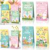 12PCS Multicolor Happy Easter Gift Bags with Seal Sticker Cartoon Rabbit Flower Packaging Bag Kraft Paper Mixed Pattern