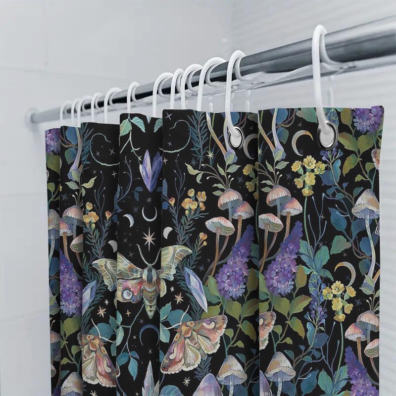 Botanical Moth Shower Curtain Nature Forest Dark Academia Backdrop Vintage Floral Tapestry Home Decor Wall Hanging Artistic Desi