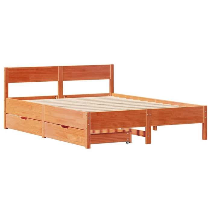 VidaXL Bed Frames and Headboard Wax Brown 135x190 Cm Pine Wood, Bedroom Furniture, Bed Base, Wooden Bed, 3301766