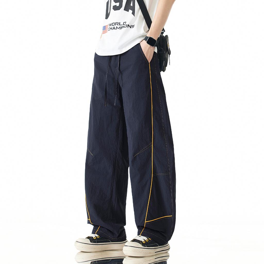 American trendy brand contrasting color splicing design scimitar casual pants men's summer new sports quick-drying tooling charging pants