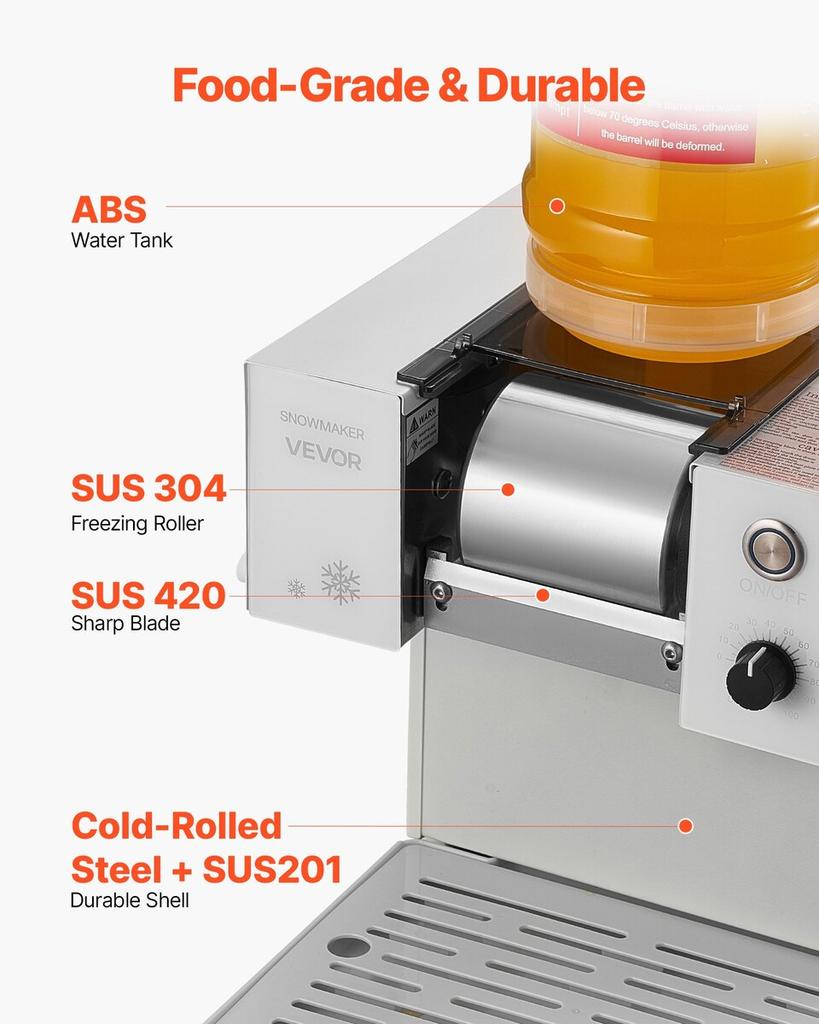 Snowflake Ice Machine, 60KG/24H Snowflake Ice Maker, Ice-Shaver Machine with Stainless Steel Blade, Electric Snow Cone Maker with 1.8L Tank, 90S Fast
