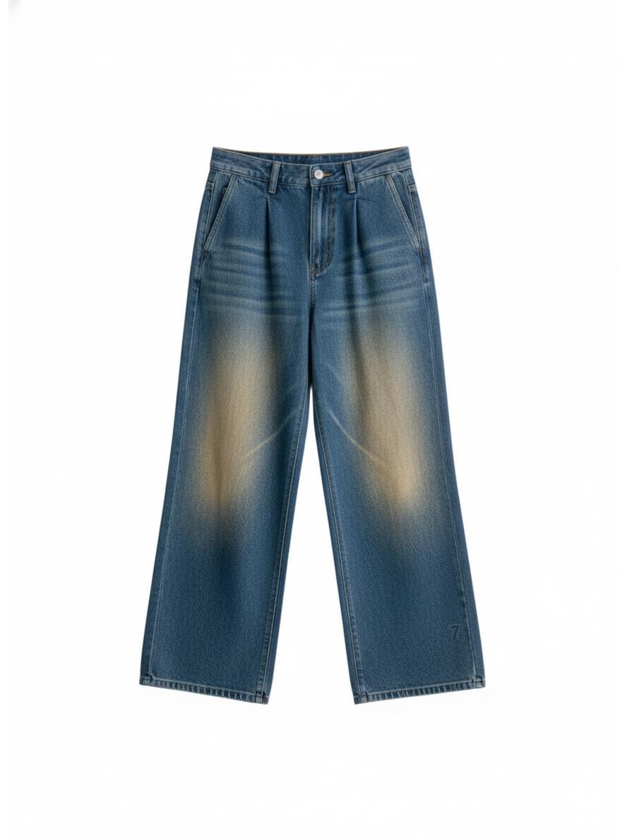 

Women’s Retro Loose Fit Wide Leg Jeans with Pleats and Elastic Waist Large