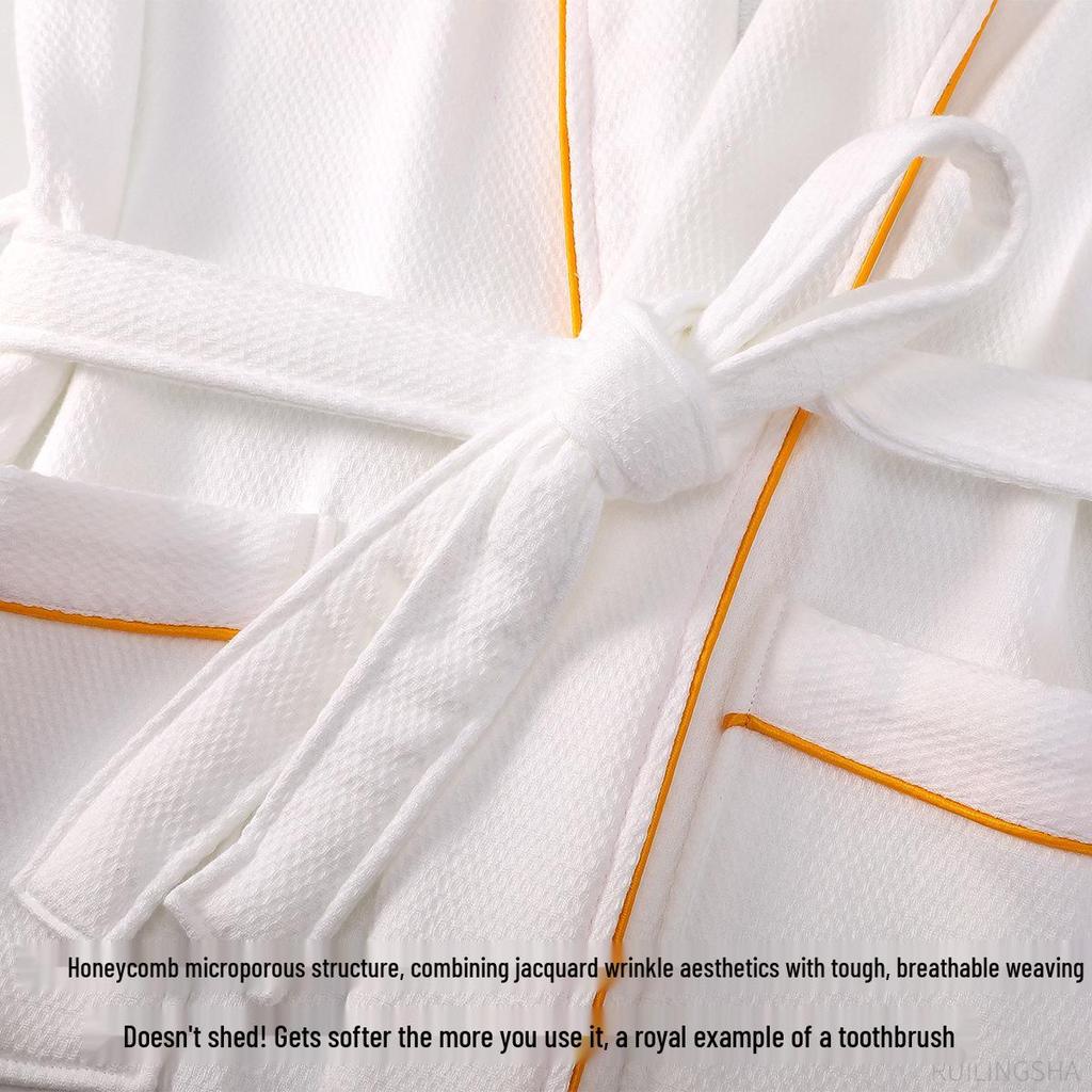 Luxury 5-Star Pure Cotton Bathrobe: Absorbent, Quick-Dry, Long Style for Men, Women, Couples, Suitable for All Seasons.