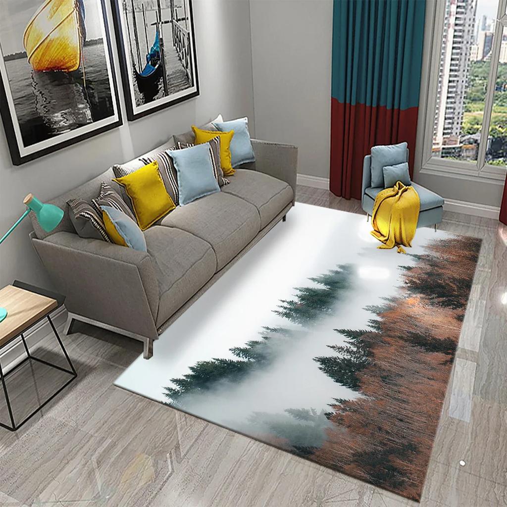 Smoky Forest Carpet Green Trees Mountain Rug Natural Scenery Rectangle Area Rugs Yoga Mats Bedroom Living Room Decor Door Mat