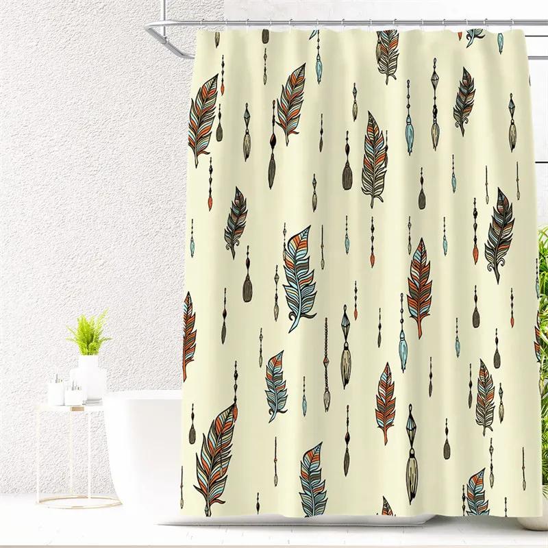 Feather Green Shower Curtain Liner Dreamcatcher Fabric Shower Curtain Waterproof Bath Curtain with Hooks Stall Home Decoration