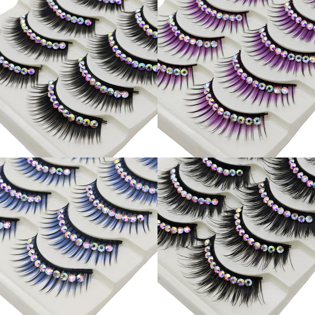 5 Pairs Glitter False Eyelashes with Rhinestones Colored Dramatic Lashes Hard Strip for Costume Photoshoot