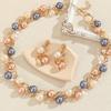 Exquisite Elegant Pearl Necklace Leaf  Colorful Pearl Necklace Women Jewelry Metal Necklace Earrings Set Party