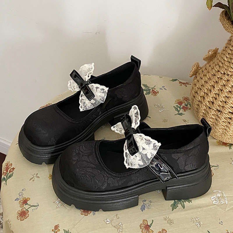 Platform Mary Jane Shoes Small Leather Shoes Women's Spring 2025 New Pearl High Heels National Style Chinese Style with Skirt Single Shoes