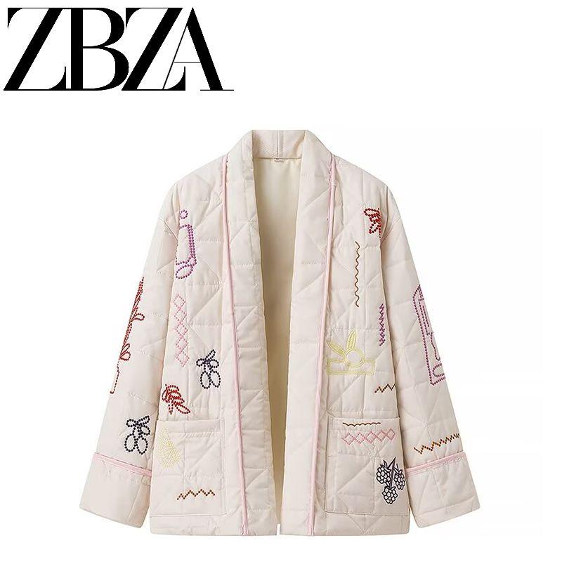 Jnleaog Autumn New Women's Clothing Fashion Style French Fashion All-Match Casual Style Embroider Kimono Cotton-Padded Coat