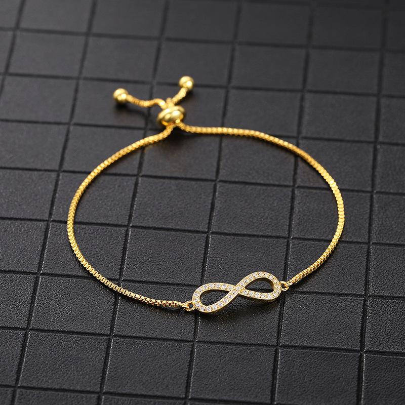 Gold Plated CZ Infinity Symbol Adjustable Bolo Bracelet, Sparkling Love Forever Charm Bracelet for Women