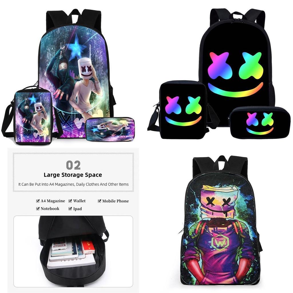 Marshmello Backpack Set Durable Versatile Stylish For School Travel