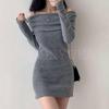 Coco Yuka Knit Tight Mini Sexy Tunic Dress with Long with Shoulder Straps Size & Off-the-Shoulder Dress, Sleeves, Off-the-Shoulder, Cute, Women's,