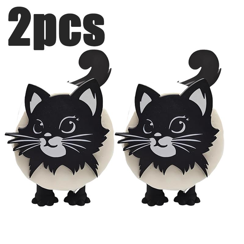 1/2Set Cute 3D Printed Black Cat Roll Holder Cat Toilet Bathroom Roll Paper Storage Rack Fun Black Cat Bathroom Decor Set