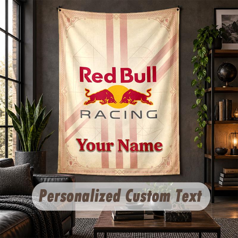 Personalized Wall Tapestry,Red Bull Racing Custom Text, Soft Fabric Wall Art For Indoor Decoration