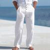 Spring Summer Men's Casual Pants Beach Style Home Trend Button Designer Men's Long Pants Comfortable Linen Long Pants