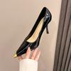 Autumn New Widened High Heels Patent Leather Pointed Heel Iron Head Temperament Professional Single Shoes Women's Wide Fat Feet Shoes