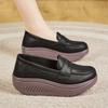 Ladies Platform Loafers Casual Elegant Black Leather Women Height Increase Thick Sole Shake Shoe for Mother