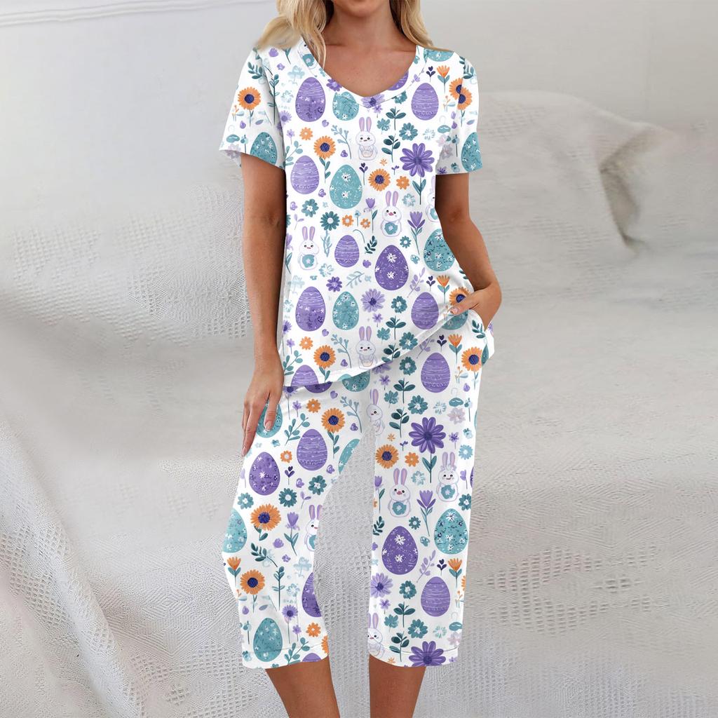2 Piece Sets For Women Short Sleeve Top And Pants With Pockets Workout Soft  Print Sets