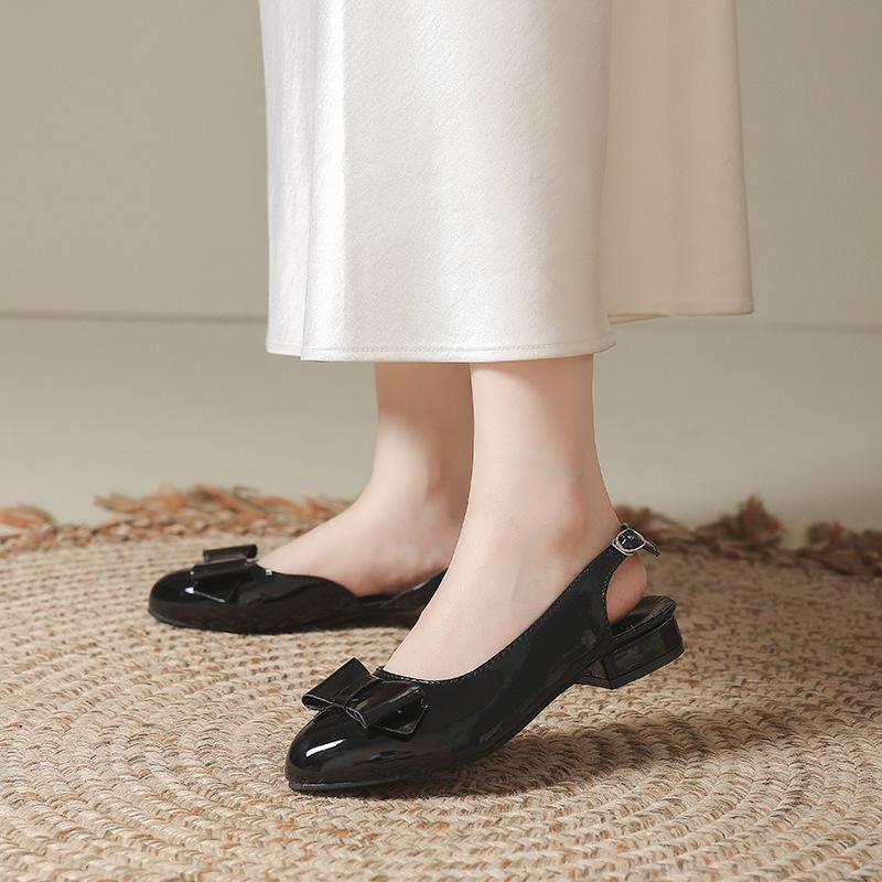 French Bow Bag Head Sandals Women's Summer Wear 2025 New Nude Casual Temperament Thick Heel Empty Sandals