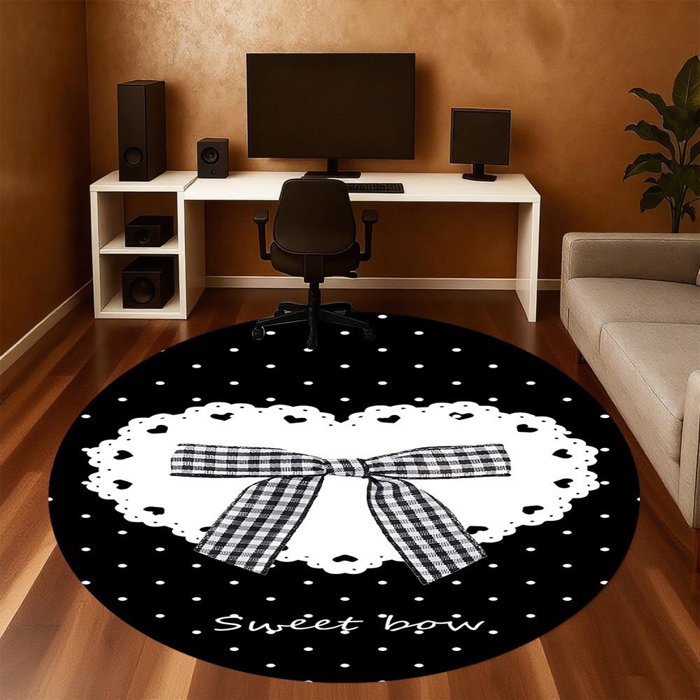 1pc Sweet Bow Round Chair Mat Office Area Rug - Non-Slip, Floor Mat for Office, Bedroom, and Indoor Decor P127146