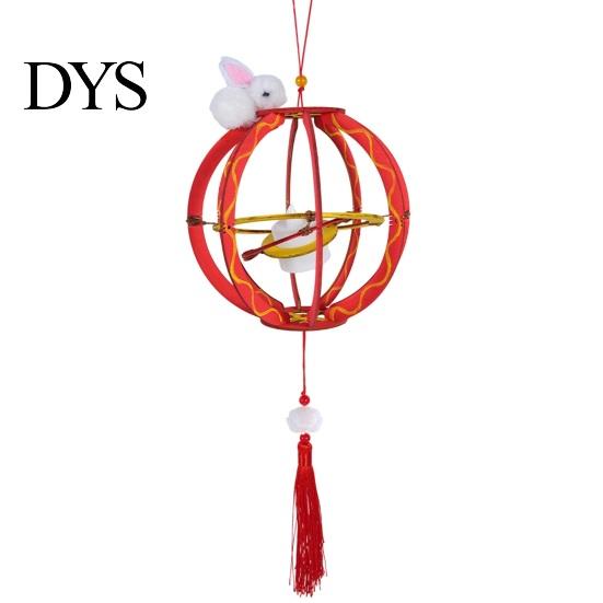 Lantern Hanging Ornament DIY Kit for Mid-Autumn Festival, Hollow Wooden Rotating Ring with Rabbit, Handmade LED Candle Toy Tassels