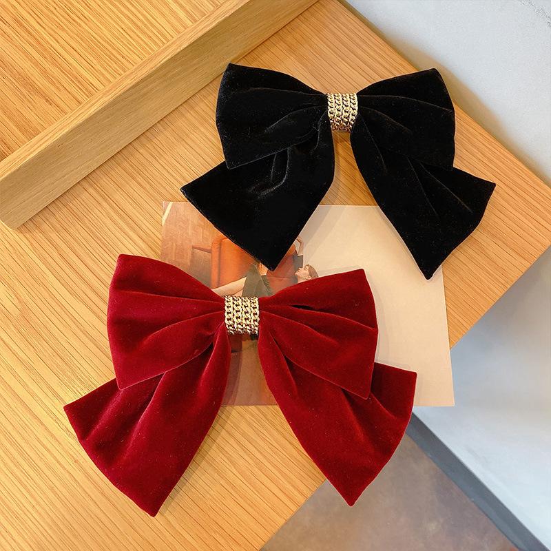 Claret Red Velvet Bow Hair Clip: Large Spring Clip for Women - Perfect for New Year & Christmas Hairstyles