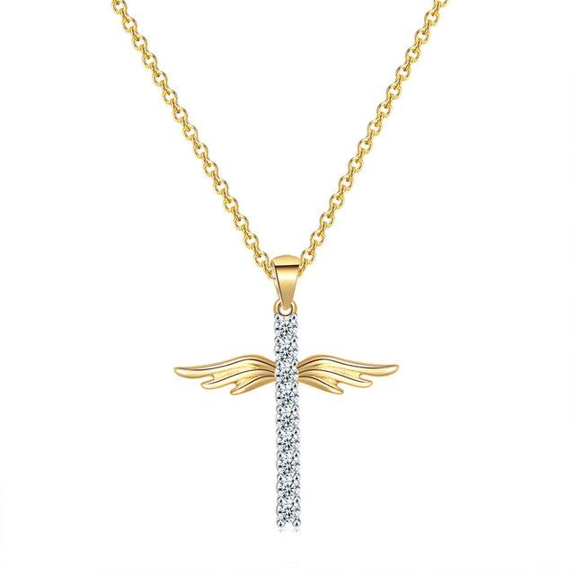 Engelsflügel Kreuz Anhänger Halsketten für Frauen Ästhetische Koreanische Mode Gold Farbe CZ Halsband Kette Hals Zubehör Schmuck