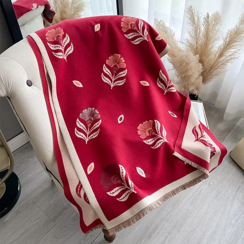 1Pc autumn and winter plant small fresh flower printing simple and high-end women's warm scarf shawl scarf