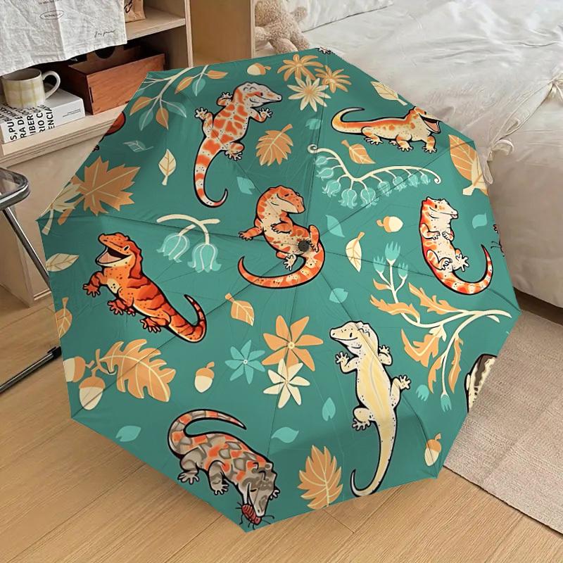 1pc Lizards and Nature Automatic Folding Umbrella - Portable Collapsible Design, 8-Rib Iron Frame, Casual Outdoor Accessory yy251215203