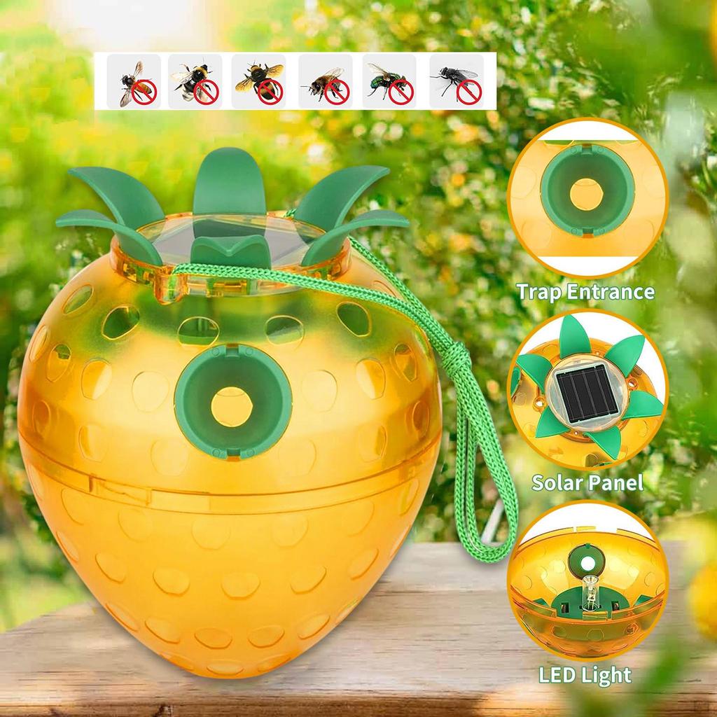 2Pcs Wasp Traps Outdoor Hanging Solar Powered with LED Carpenter Bee