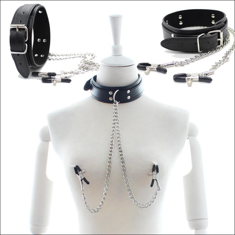 Nipple Stimulators Chains Slave Collar with Breast Clamps  Bondage Restraint Fetish Vagina Clitoris Sex Adult Shop Products