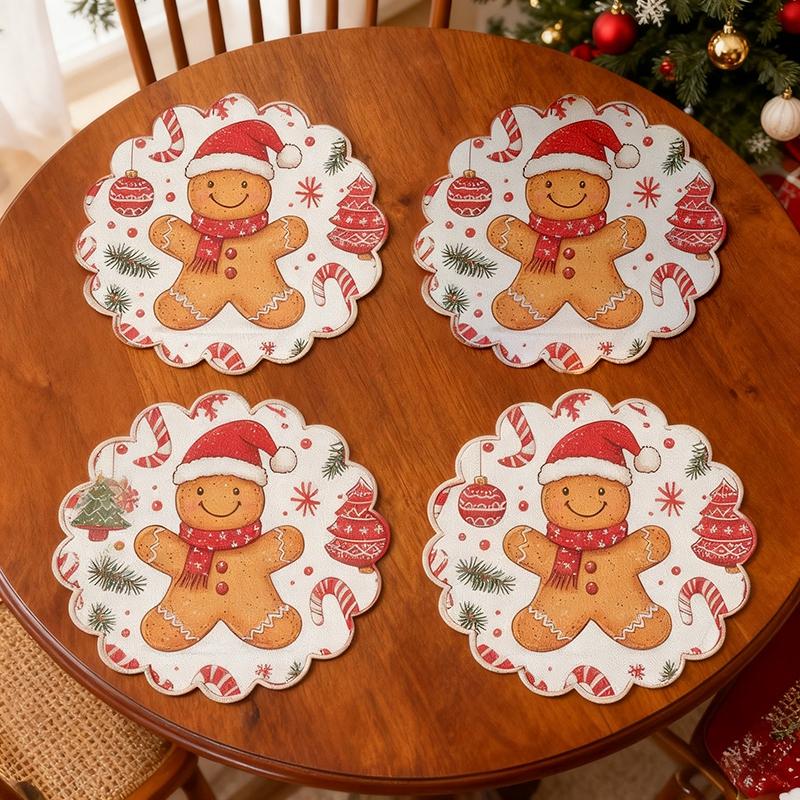 Christmas Placemats Coaster Xmas Dinner Table Mats Plate Pads Cartoon Gingerbread Man Snowman Placemat Tableware Decoration