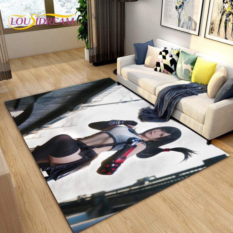 Sexy Girl Lace Tifa Aerith Anime Area Rug,Carpet Rug for Living Room Bedroom Sofa Doormat Decoration, Kids Non-slip Floor Mat 3D
